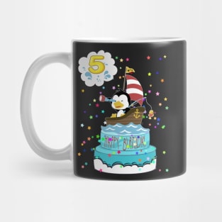 5th Birthday Penguin with a boat Mug